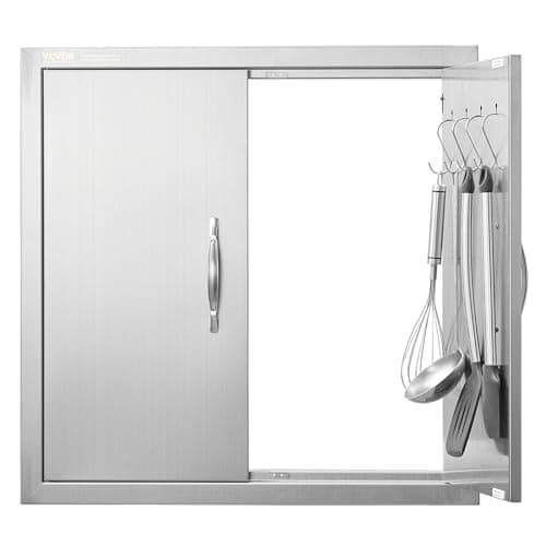 VEVOR BBQ Access Door, 24W x 24H Inch Double Outdoor Kitchen, Stainless Steel Flush Mount Door, Double Wall Vertical with Handles and Hooks, for BBQ Island, Grilling Station, Outside Cabinet