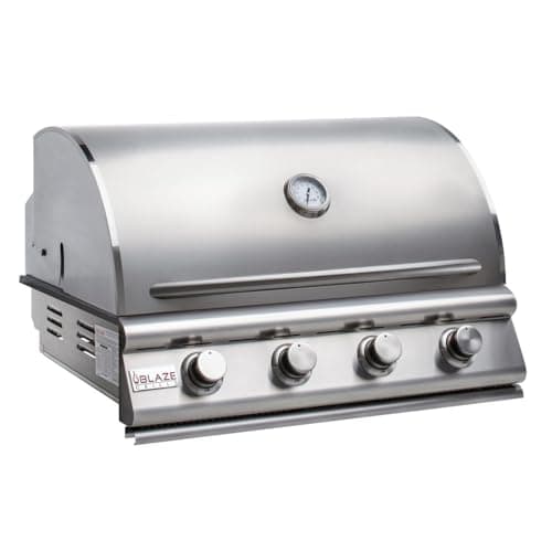 Blaze Prelude LBM Built-In Propane Gas Grill | 32-Inch 4-Burner BBQ with 56,000 BTUs | 304 Stainless Steel Construction | Flame Stabilizing Grids | BLZ-4LBM-LP
