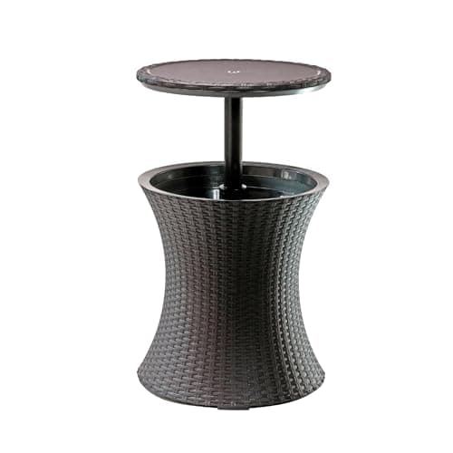 Keter Pacific Cool Bar Outdoor Patio Furniture and Hot Tub Side Table with 7.5 Gallon Beer and Wine Cooler, Espresso Brown