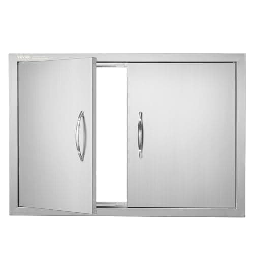 VEVOR BBQ Access Door, 30.5W x 21H Inch Double Outdoor Kitchen, Stainless Steel Flush Mount, Wall Vertical With Handles, for BBQ Island, Grilling Station, Outside Cabinet