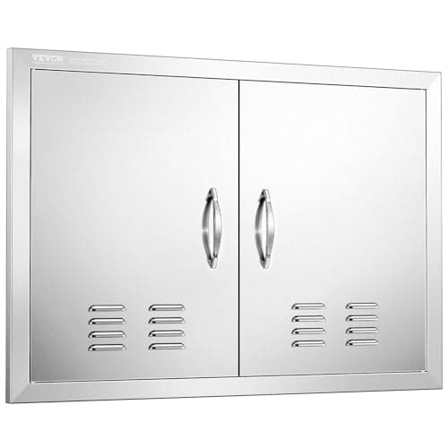 VEVOR Outdoor Kitchen Doors, 30W x 21H Inch, 304 Stainless Steel Double Doors with Vents, BBQ Access Door with 2 Detachable Handles and 6 Hooks, for BBQ Island
