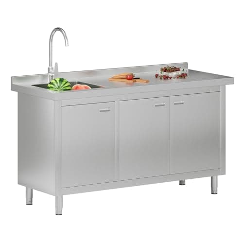 Jocisland 60-Inch Stainless Steel Utility Sink Cabinet with Faucet