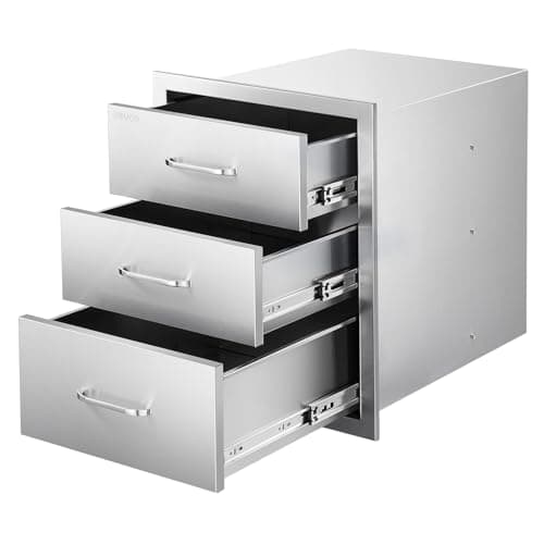 VEVOR Outdoor Kitchen Cabinets 18.11"W x 23.23"D x 23.23"H, Triple-Access Stainless Steel BBQ Drawers with Handles, BBQ Island Drawer for Outdoor Kitchens, Barbeque Island Patio Grill Station