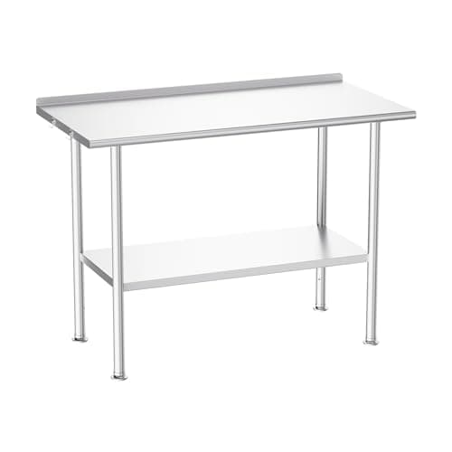 Atelicf All-Stainless Steel Prep Table, 24 X 48 Inch, with Rounded-Corner Backsplash and Adjustable Undershelf, Heavy-Duty for Outdoor Use,Restaurants,Hotels,Workshops,Kitchens,Gardens, and Garages