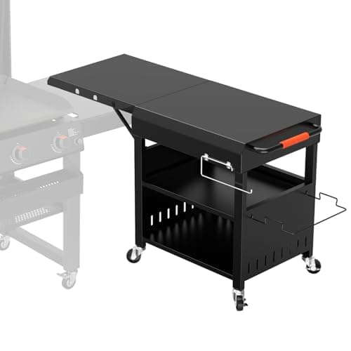 Outdoor Grill Table Cart for Blackstone 28"/36" Omnivore Griddle, 50" x 22“ Large Outdoor Kitchen Island with Foldable Side Table for Blackstone 17”/22” Griddle, Home BBQ, Tailgates, Cookouts