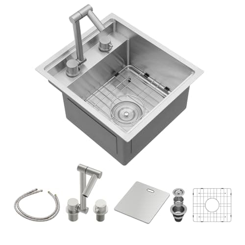 Sarlai Outdoor Sink, 15x17 Inch Undermount Kitchen Sink Workstation with Foldable Faucet Bar Prep Single Bowl Kitchen Sinks 16 Gauge Stainless Steel Sinks with Cover,BBQ Sink Outside