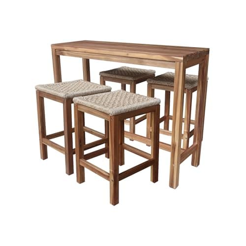 International Concepts Outdoor 5-Piece Set - Solid Wood Table with 4 RTA Stools with Oil Finish