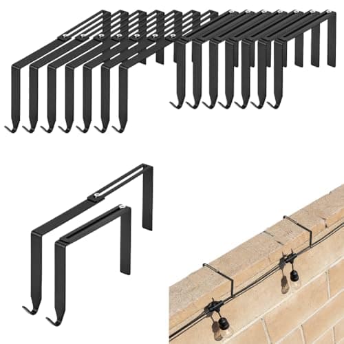AHANDMAKER 16Pcs Adjustable Outdoor Light String Hooks Black Iron Hangers for Concrete Wall Fence 3.2-6 Inch Cinder Block Wall Hooks No Drill for Patio Garden Decoration Hanging Lights