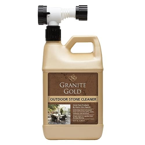 Granite Gold Outdoor Stone & Concrete Cleaner, Deep Cleans Patios, Decks, Driveways, & Walkways, Safe for Plants, Pets, & Home Exteriors, Garden Hose Attachment Included for Easy Cleaning, 64 Fl Oz