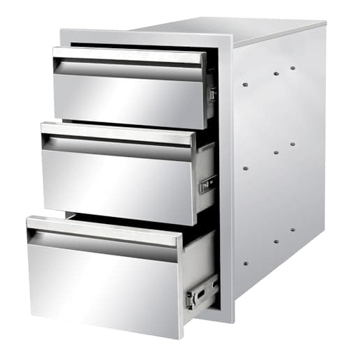 Outdoor Kitchen Drawers 14" W x 21" H x 23" D Triple BBQ Drawers Stainless Steel Built-in Drawer for Outdoor Kitchen Island, Patio Grill Station
