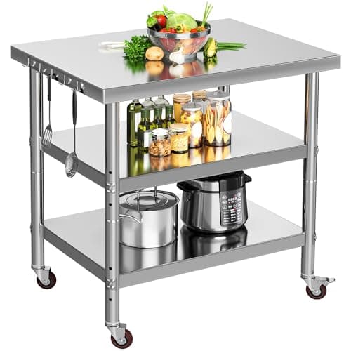 YITAHOME 30" X 24" Stainless Steel Table with Wheels, 3 Shelves