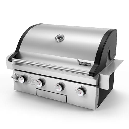 Brand-Man Gas Grill Built-In Head, 30-Inch 4-Burner Propane Grill, Natural Gas Convertible, Heavy Duty 304 Stainless Steel 40,000BTUs BBQ Island Outdoor Kitchen