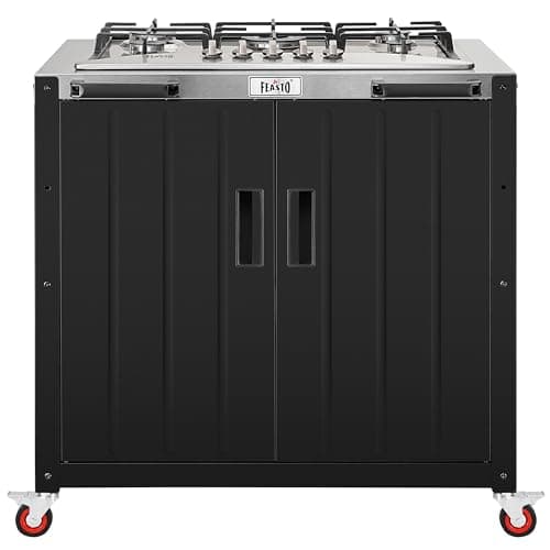 Feasto Gas Grill, Movable Outdoor Gas Stove Stainless Steel Top with Cabinet, 5 Burners with 36,200 BTUs, Outdoor Propane Grill for Outdoor Cooking, Ideal for Lawn & Garden, L35.4 x W24