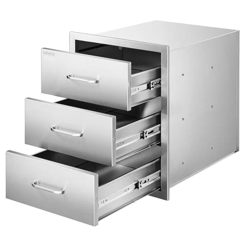 VEVOR Outdoor Kitchen Drawers 18.11" W x 23.23" D x 23.23" H, Triple-Access Stainless Steel Modular Drawer Cabinet with Handles, BBQ Island Drawer for Outdoor Kitchen or BBQ Island Patio Grill Station