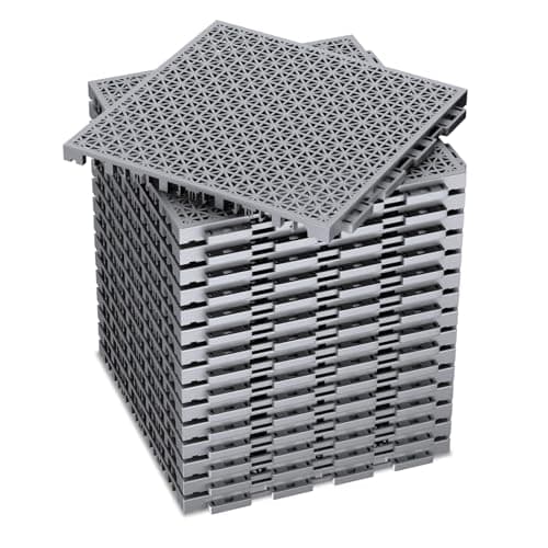16 PCS Modular Interlocking Cushion Interlocking Floor Tiles with Hole Drainage Mat 10" x 10" Non Slip Pool Deck Mat Outdoor for Drain Deck Pool Patio Shower Kitchen Balcony (Grey)