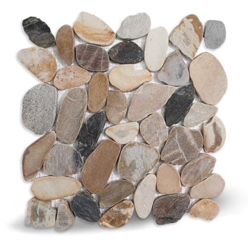 Adolif Brown Sliced Stone Pebble Mosaic Tile, 12" x 12" Stone Pebble Backplash for Bathroom Kitchen Shower Floors and Wall Decor and Outdoor Areas, Pack of 5