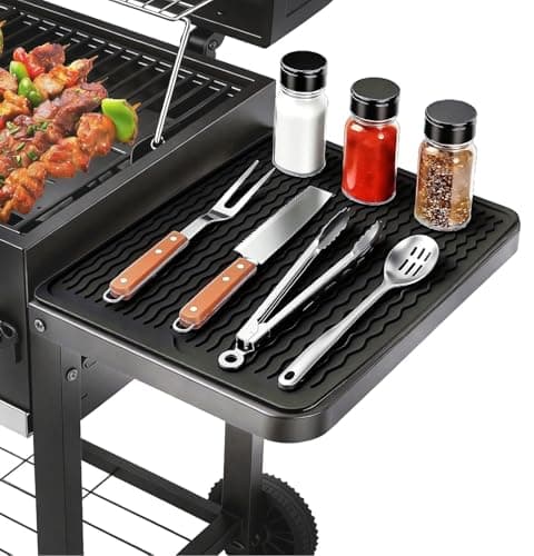 Silicone Grill Tools Mat for Blackstone Weber Traeger Pit Boss Flat Top Grill Smoker,BBQ Accessories Pad Mats for Outdoor Kitchen Counter Cooking, Side Shelf Spatula Mat,Gifts for Men (Black)