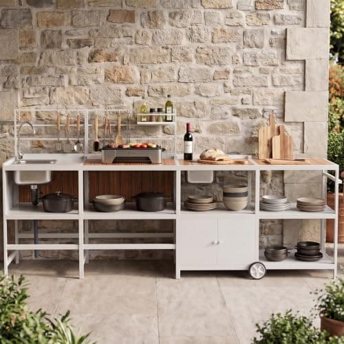 Modular Outdoor Kitchen Island with Sink, 4Pcs Aluminum Outdoor Kitchen Kit