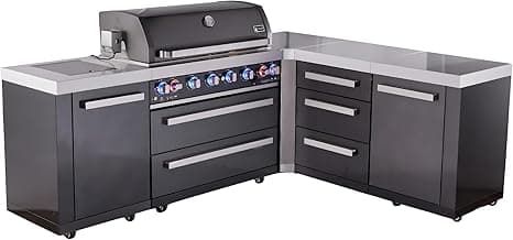 Mont Alpi 94"x75" L-shaped Black Stainless Steel Modular Outdoor Kitchen Island with Infrared Burners