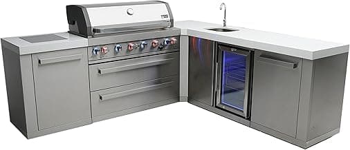 Mont Alpi Premium 94"x88" L-shaped Stainless Steel Modular Outdoor Kitchen Island + Side Burner + Beverage Center