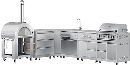 KoolMore KM-OKSKIT Outdoor Series Modular Kitchen with Wood Fire Pizza Oven, 3 Drawer, Sink, Side Burner