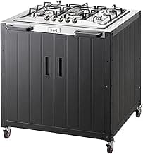 Gas Grill, Movable Outdoor Gas Stove Stainless Steel Top with Cabinet, 5 Burners with 36,200 BTUs
