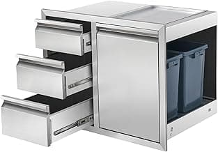 Outdoor Kitchen Drawer Combo Cabinet Stainless Steel Triple Drawers & Trash Drawer with 2 Trash Cans