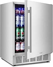24" Outdoor Beverage Cooler Fridge Undercounter, Stainless Steel Seamless Door, Holds 180 Cans