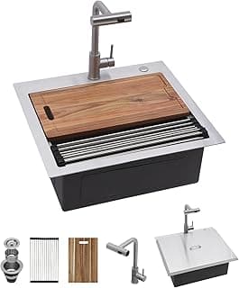 Kichae 25 Outdoor Kitchen Sink Drop In, 25" x 22" Stainless Steel 16 Gauge with Cover