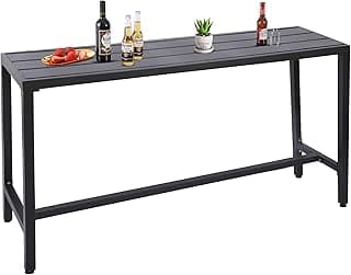 Outdoor Bar Table, Patio Console Pub Height Table with Powder Coated Steel Frame