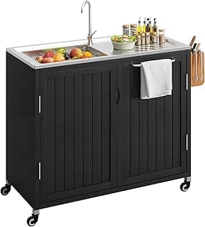 Outdoor Kitchen Island with 304 Stainless Steel Sink and Large Storage Cabinet, 40-Inch BBQ Prep Station