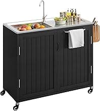 Outdoor Kitchen Island with 304 Stainless Steel Sink and Large Storage Cabinet, 40-Inch BBQ Prep Station