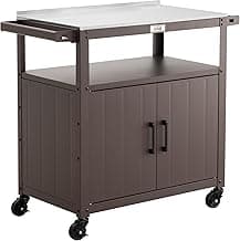 Outdoor Grill Cart with Stainless Steel Tabletop and Storage Cabinet, Movable Kitchen Island with Wheels