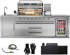 CT Copper Tailor 6-Burner Outdoor Kitchen BBQ Grill Island 99,000 BTUs with Sink, Fridge