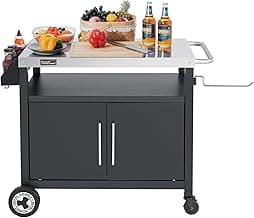 Outdoor Grill Cart with Wheels, Movable Kitchen Island with Storage Cabinet for BBQ