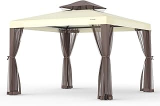 Patio Gazebo Tent Outdoor Canopy Shelter 10'x10' with Removable Netting, 100 Square Feet of Shade