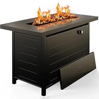 Ciays 42 Inch Gas Fire Pit Table, 60,000 BTU Propane with Steel Lid and Lava Rock