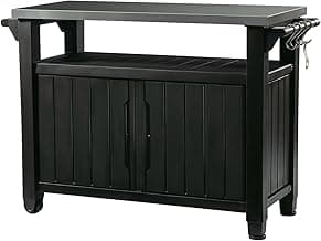 Keter Unity XL Portable Outdoor Table with Stainless Steel Top for Kitchen Prep and Storage