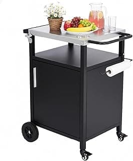 VINGLI Outdoor Grill Table Cart with Cabinet, Stainless Steel Movable Kitchen Island