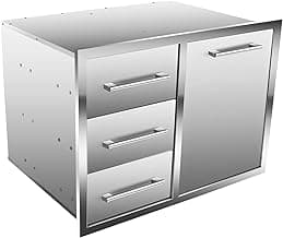 Outdoor Kitchen Drawer Combo, BBQ Access Trash Drawer with Triple Stainless Steel Drawers