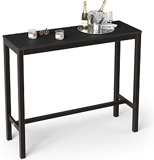 Outdoor Bar Table, 45" Patio Bar Height Counter Console Table, Black Waterproof HDPS Slatted Top