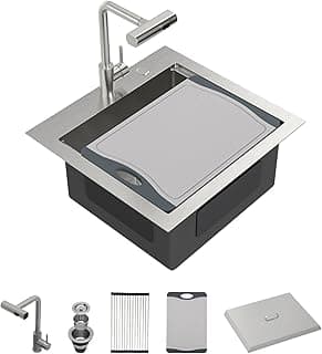 21 Inch Drop In Outdoor Kitchen Sink Bar Prep Workstation 16 Gauge Stainless Steel