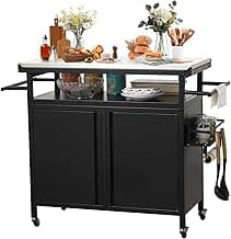 Nexaio XL Rolling Bar Grill Cart Outdoor Patio with Stainless Steel Top