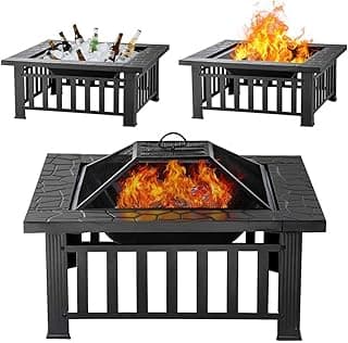 Fire Pit Table 32 Inch Square Metal Stove for Patio, Backyard, Garden