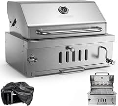 Outdoor Built in Grills, Large Charcoal BBQ Grill with Rain Cover Liftable Tray and Hood