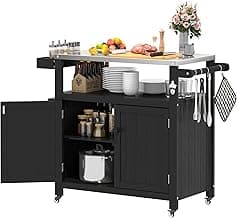 Weatherproof HIPS Outdoor Kitchen Island with Stainless Steel Top & Storage Cabinet