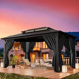 HOTEEL 10x12 Hardtop Gazebo with Heavy Duty Galvanized Steel Double Metal Roof
