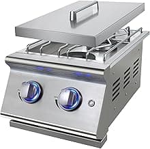 Double Grilling Side Burners for Outdoor Kitchen, 2x15,000BTU Liquid Propane Burners, 304 Stainless Steel