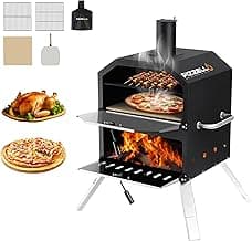 PIZZELLO 16'' Large Wood Fired 2-Layer Pizza Oven with Pizza Stone, Peel, and Grill Grate