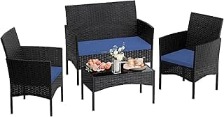 4 Pieces Patio Furniture Set Outdoor Wicker Chairs and Sofa with Glass Table